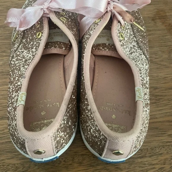 Kate Spade Keds Rose Gold Glitter Sneakers with Pink Satin Laces Size 6.5 - Picture 5 of 9